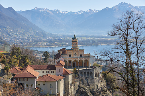 View of the Sanctuary of the Madonna del Sasso, in Ascona, Switzerland.