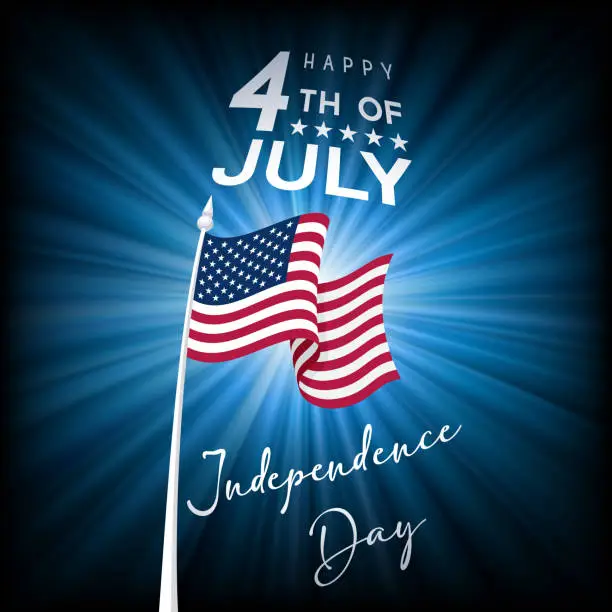 Vector illustration of American flag on night sky background. Happy Independence Day. Fourth of July.