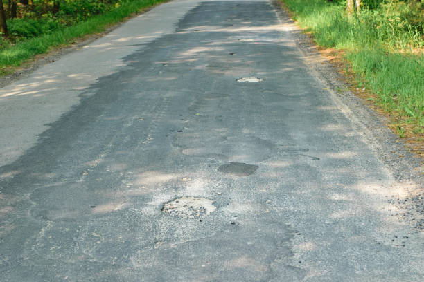 istock Asphalt, road with holes between the forests 1495034345