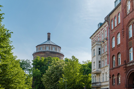 historic water tower in Berlin Prenzlauer Berg on green hill