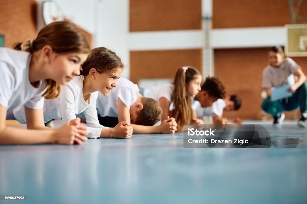 Empty Pe Class Group Of Elementary Students Having Physical Education Class At School ...