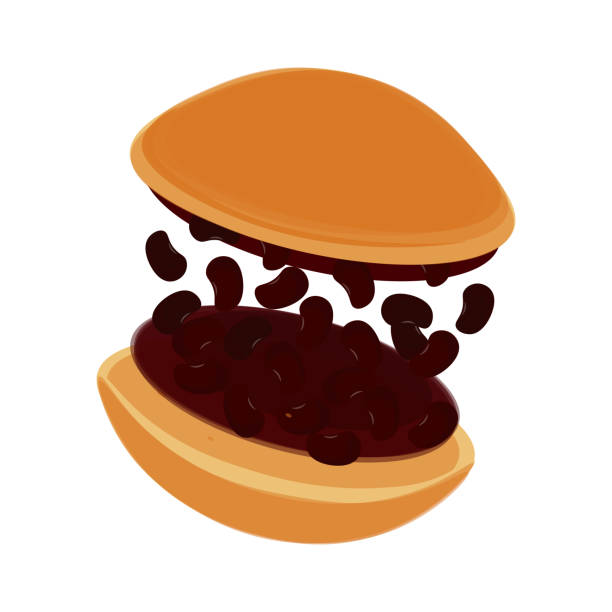 Delicious Dorayaki Filled with Red Beans Dorayaki Japanese Pancake Illustration With Red Bean Paste Filling red bean dessert stock illustrations
