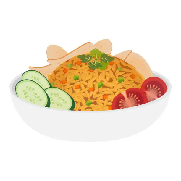 Vector illustration of Delicious Fried Rice with Vegetables