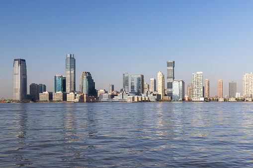 Jersey City skyline. Skyscrapers panorama across the Hudson river