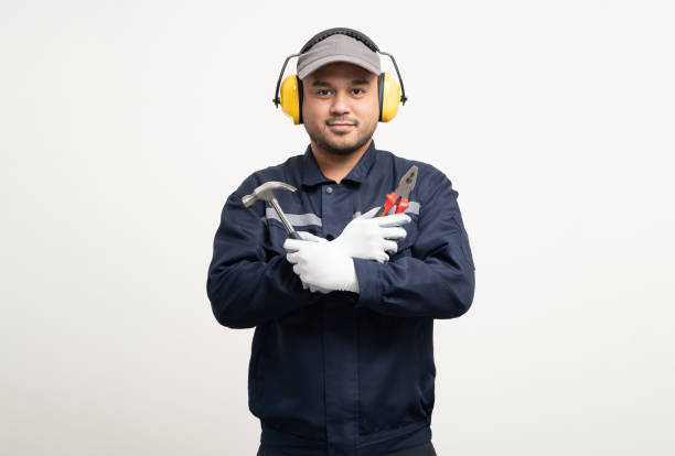 istock Technician workers in uniform maintenance service with equipment tools. Profession of service industry house repair. Home services isolated background. 1495045073