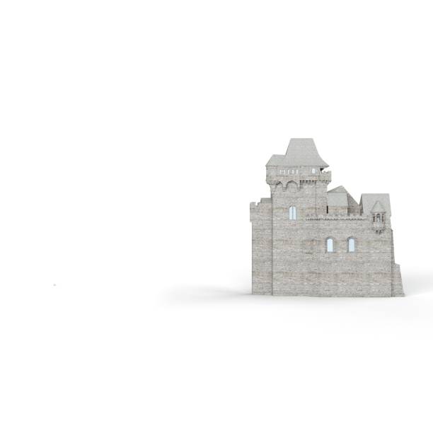 A majestic miniature castle on a white background - 3D render illustration