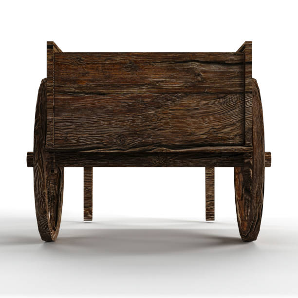 An antique wooden cart on a white background - 3D render