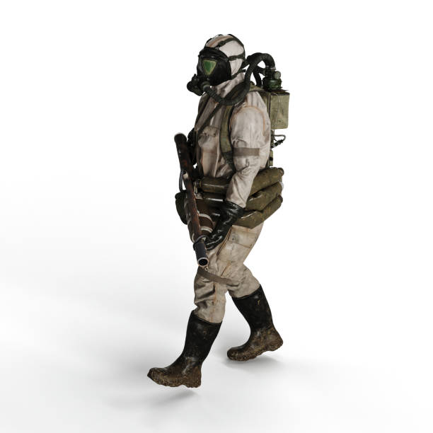 istock Man wearing a protective chemical suit against a white background - 3D render illustration 1495045326