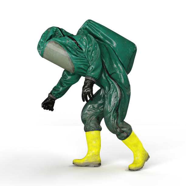 istock Man wearing a protective chemical suit against a white background - 3D render illustration 1495045327
