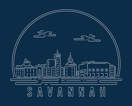 Savannah, Georgia - Cityscape with white abstract line corner curve modern style on dark blue background, building skyline city vector illustration design