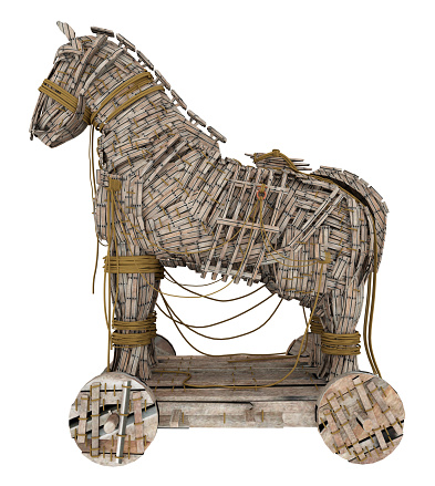 Computer generated 3D illustration with the Trojan Horse isolated on white background