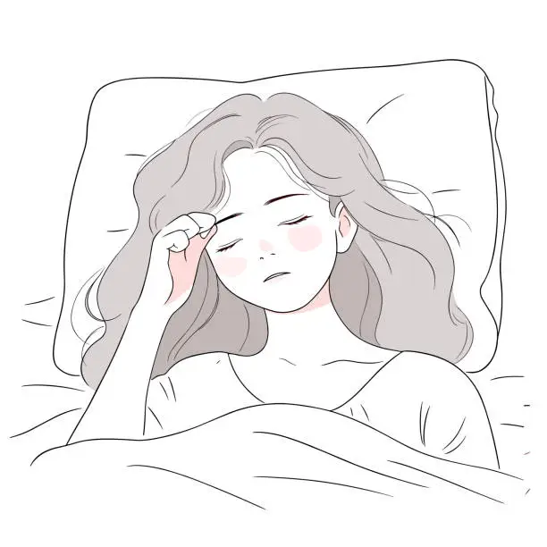 Vector illustration of woman and morning stress concept.