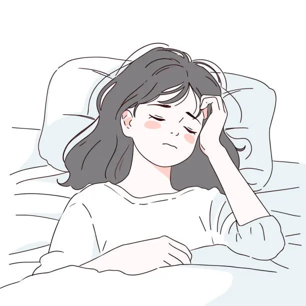 Vector illustration of Girl with fever flu