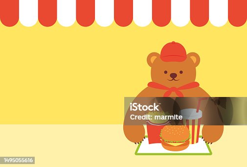 istock vector illustrations of a fast food and drink set and teddy bear staff for banners, cards, flyers, social media wallpapers, etc. 1495055616