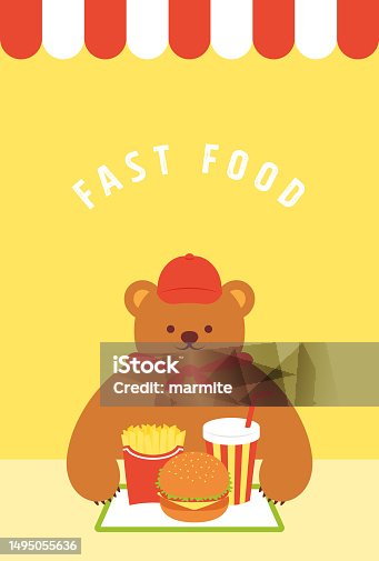 istock vector illustrations of a fast food and drink set and teddy bear staff for banners, cards, flyers, social media wallpapers, etc. 1495055636