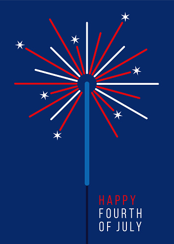 4th of July Greeting Card with Sparkler. Party backdrop. Sparkler vector firework. Independence day celebration. Stock illustration