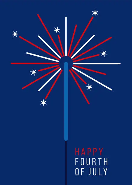 Vector illustration of 4th of July Greeting Card with Sparkler.