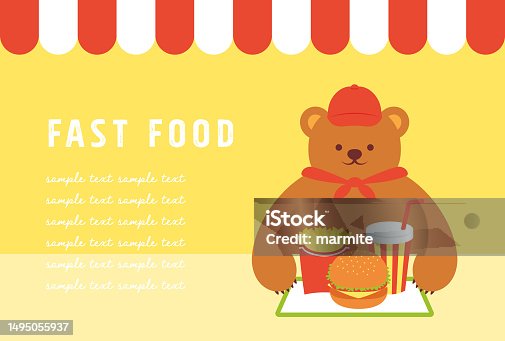 istock vector illustrations of a fast food and drink set and teddy bear staff for banners, cards, flyers, social media wallpapers, etc. 1495055937