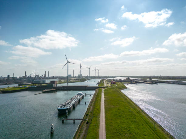 One cargoship ready to leave the locks, the Netherlands.