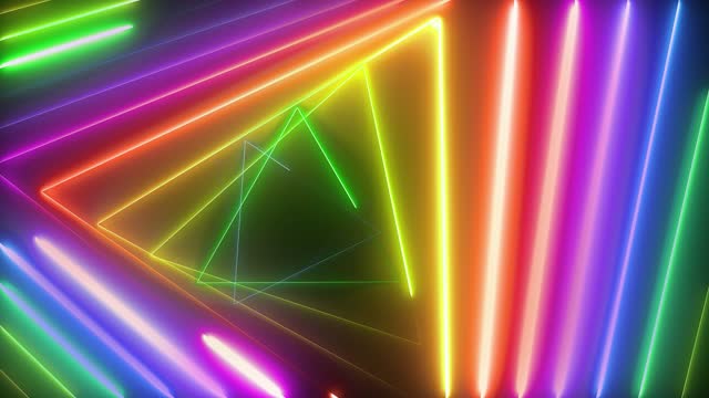 Neon light triangles with rainbow colors