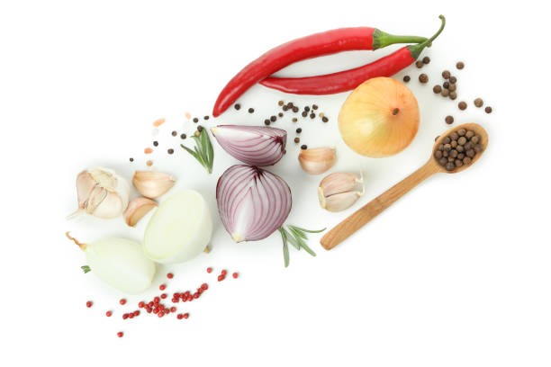 Group of spicy vegetables isolated on white background