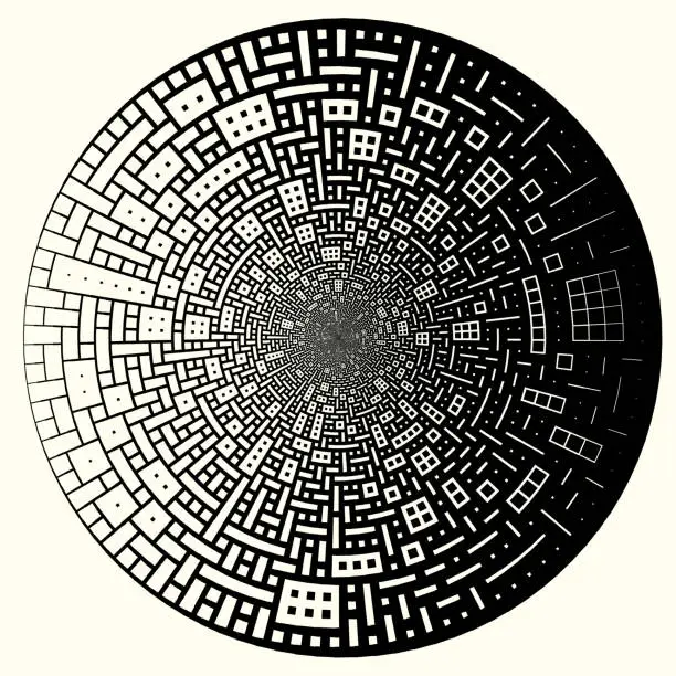 Vector illustration of Circular rectangular pattern made from only two shapes. Horizontal bold gradient