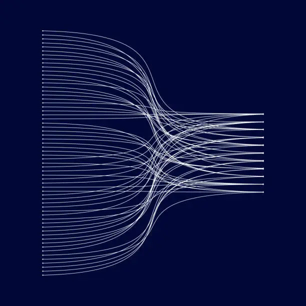 Vector illustration of Many fibers to the left, joining 11 groups to the right