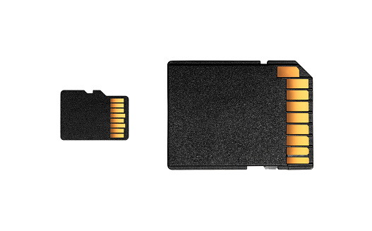 Memory card with copyspace isolated on a white background.