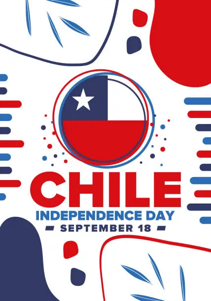Vector illustration of Chile Independence Day. Happy national holiday Fiestas Patrias. Freedom day. Celebrate annual in September 18. Chile flag. Patriotic chilean design. Poster, card, banner, template, background. Vector