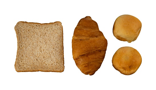 Set of tasty bread for breakfast isolated