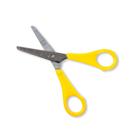 Close view sharp scissors isolated on white background.