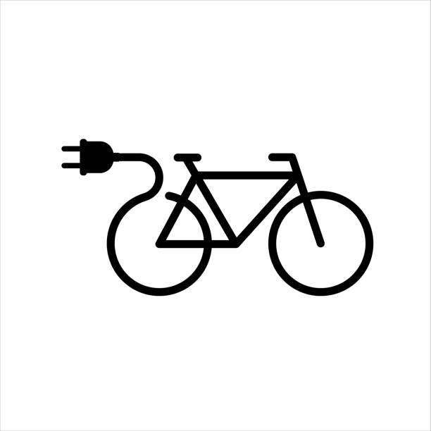ilustraciones, imágenes clip art, dibujos animados e iconos de stock de estilo de línea de icono de bicicleta eléctrica - human powered vehicle