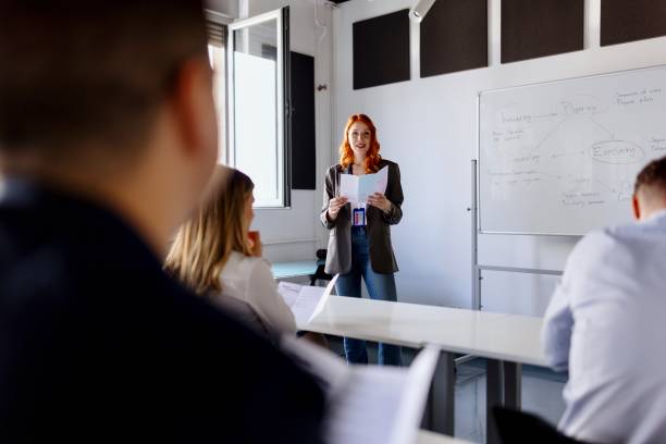 istock Motivated people attending a business training 1495097171