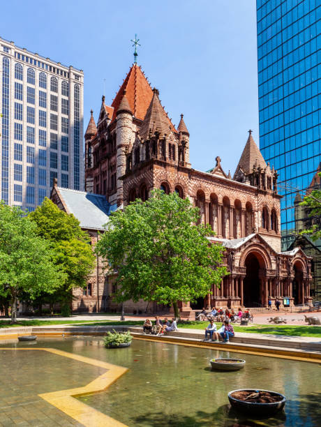 trinity church - back bay - 보스턴, 매사추세츠 - boston church famous place john hancock tower 뉴스 사진 이미지