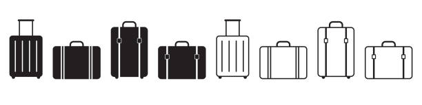 ilustraciones, imágenes clip art, dibujos animados e iconos de stock de conjunto de iconos de bolsas de viaje diseño simple - maleta