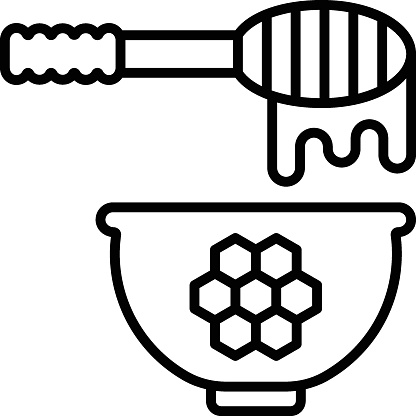 viscous liquid and container vector line icon design, Bakery and Breadsmith symbol, Cuisine Maestro sign, food connoisseur stock illustration, honey drizzler with bowl concept