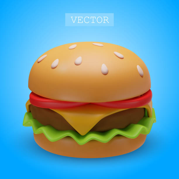 istock Vector 3D Cheeseburger. 3D Render Fast Food, Hamburger. Junk Unhealthy Food. Bright Plastic, Clay Illustration In Cartoon Style On A Blue Background. 1495101116