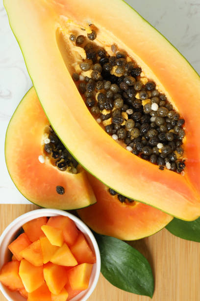 istock Fresh ripe papaya, top view and closeup 1495102320