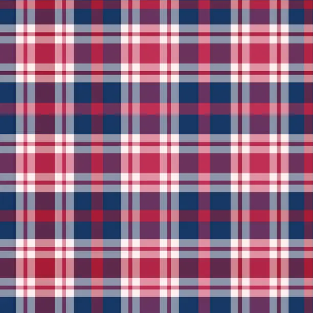 Vector illustration of Red and blue plaid tartan checkered seamless pattern