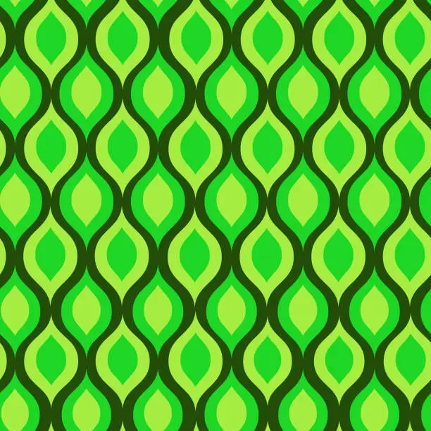Vector illustration of Mid century  geometric  green ogee ovals seamless pattern
