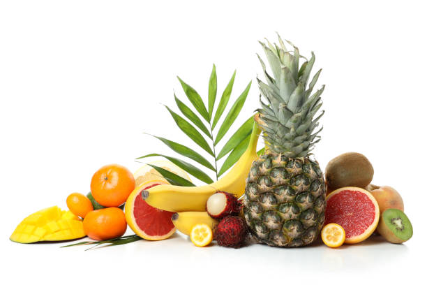 istock Ripe exotic fruits isolated on white background 1495106245