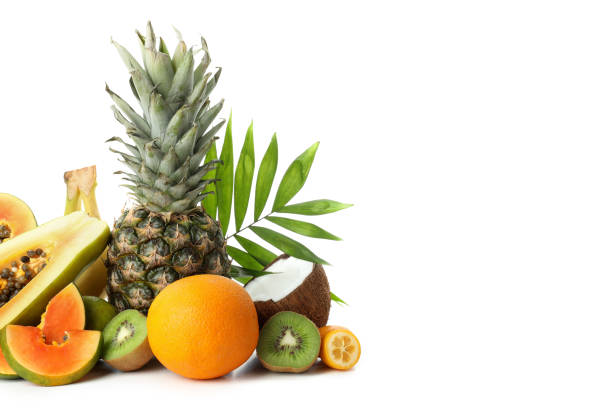 istock Ripe exotic fruits isolated on white background 1495106958