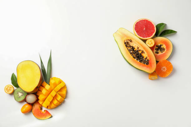 istock Exotic fruits on white background, space for text 1495106998