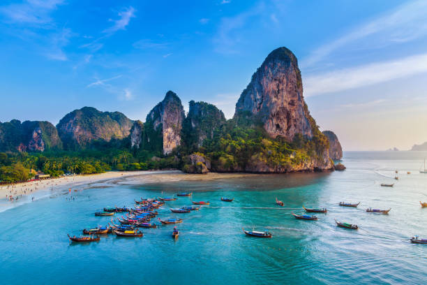 istock Railay beach with long tail boat in Krabi, Thailand. 1495109367