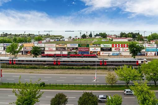 Samsun, Turkey - May 20 2023: Panoramic Samsun harbor and black sea