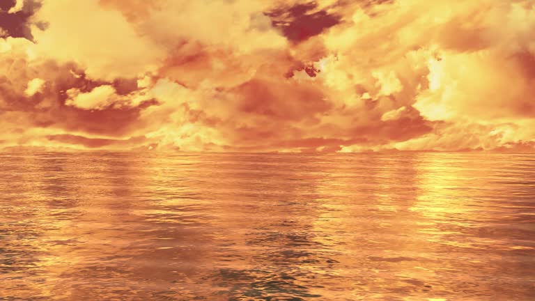 Scenic clouds in dramatic sky and golden wave water surface