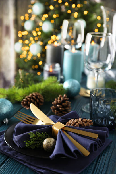 istock New Year table setting with bokeh on wooden table 1495116183