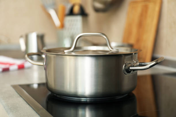istock Concept of kitchen utensil with metal pot, selective focus 1495119313