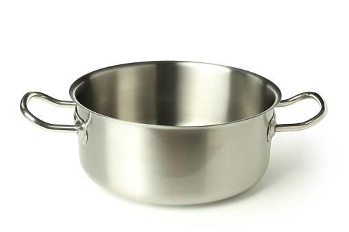 Metal empty pot isolated on white background.