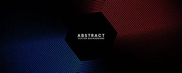 Vector illustration of 3D blue red techno abstract background overlap layer on dark space with colorful hexagon stripes effect decoration. Modern graphic design element line style concept for banner, flyer, card, or brochure cover